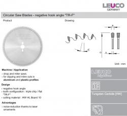LEUCO Circular Saw Blades - negative "TR-F" 250MM DIA